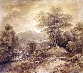 Wooded Mountain Landscape Herdsman＆Cows Crossing、1759（pen、ink＆wc on paper）（352793も参照）